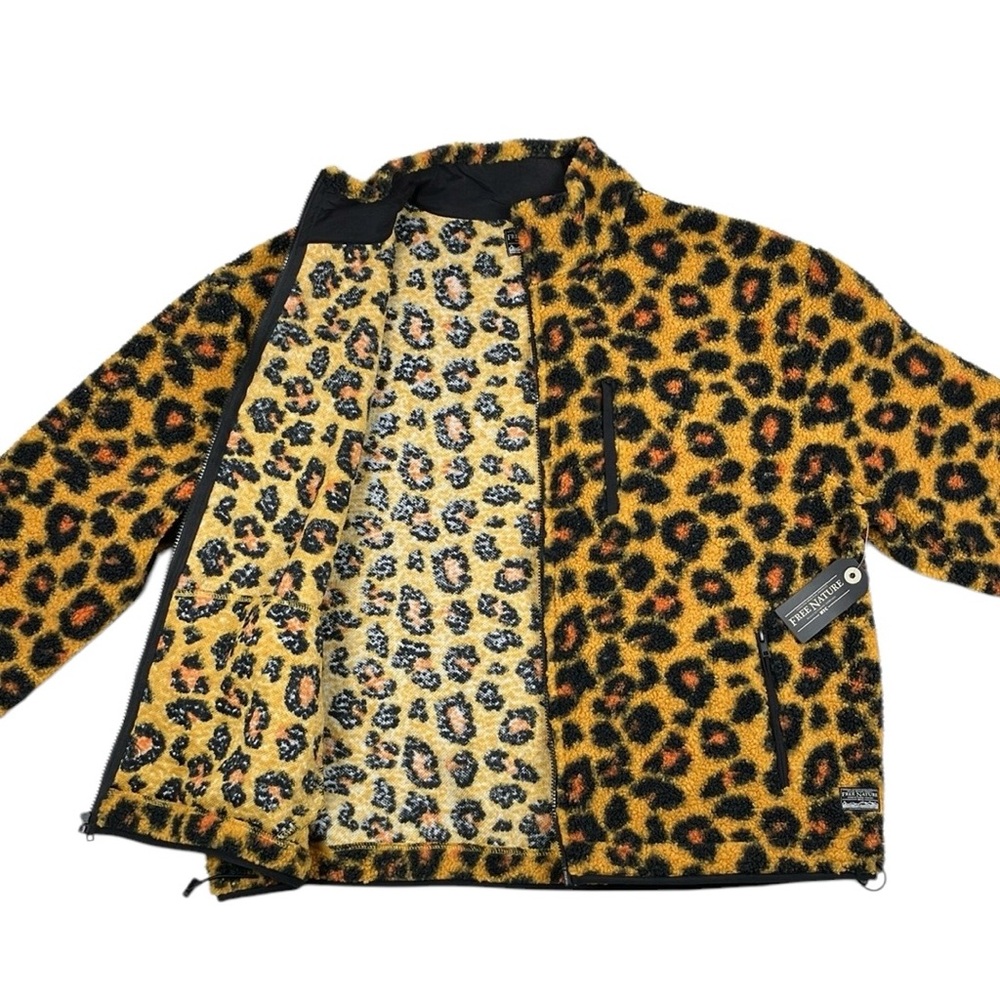 Free Nature Fleece Jacket Cat Print Full Zip Men's NWT
